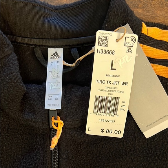 NWT Men’s Adidas Tiro Dark Black Jacket with Bold Gold Highlights, Sz. Large - Picture 2 of 16